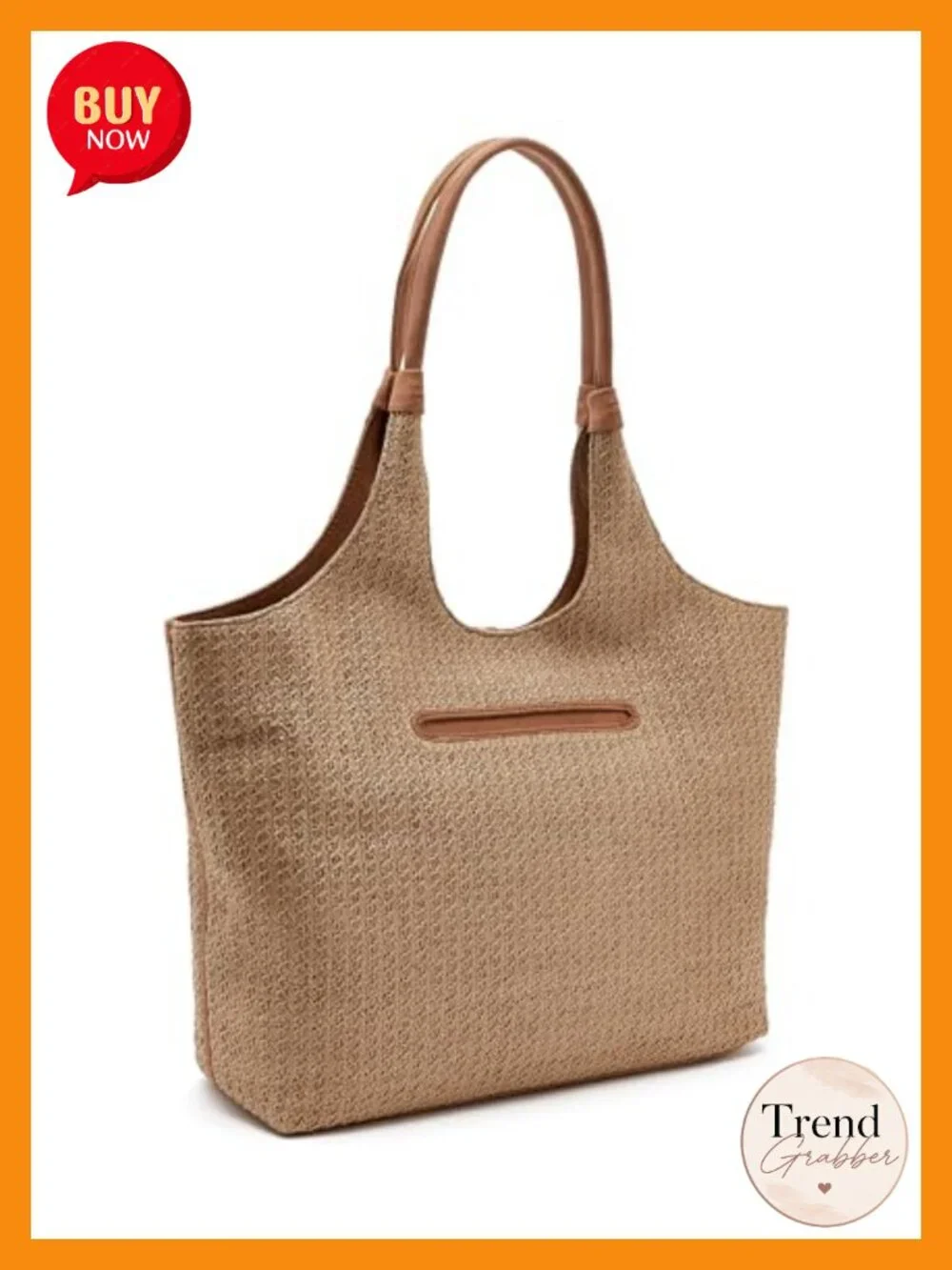 Straw Hobo Tote - Magnetic Snap Closure, Shoulder Strap